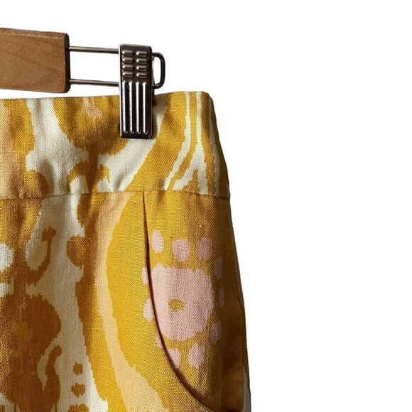 J. Crew Ochre Ikat Linen Print Pencil Skirt Size 2 - Picture 5 of 12